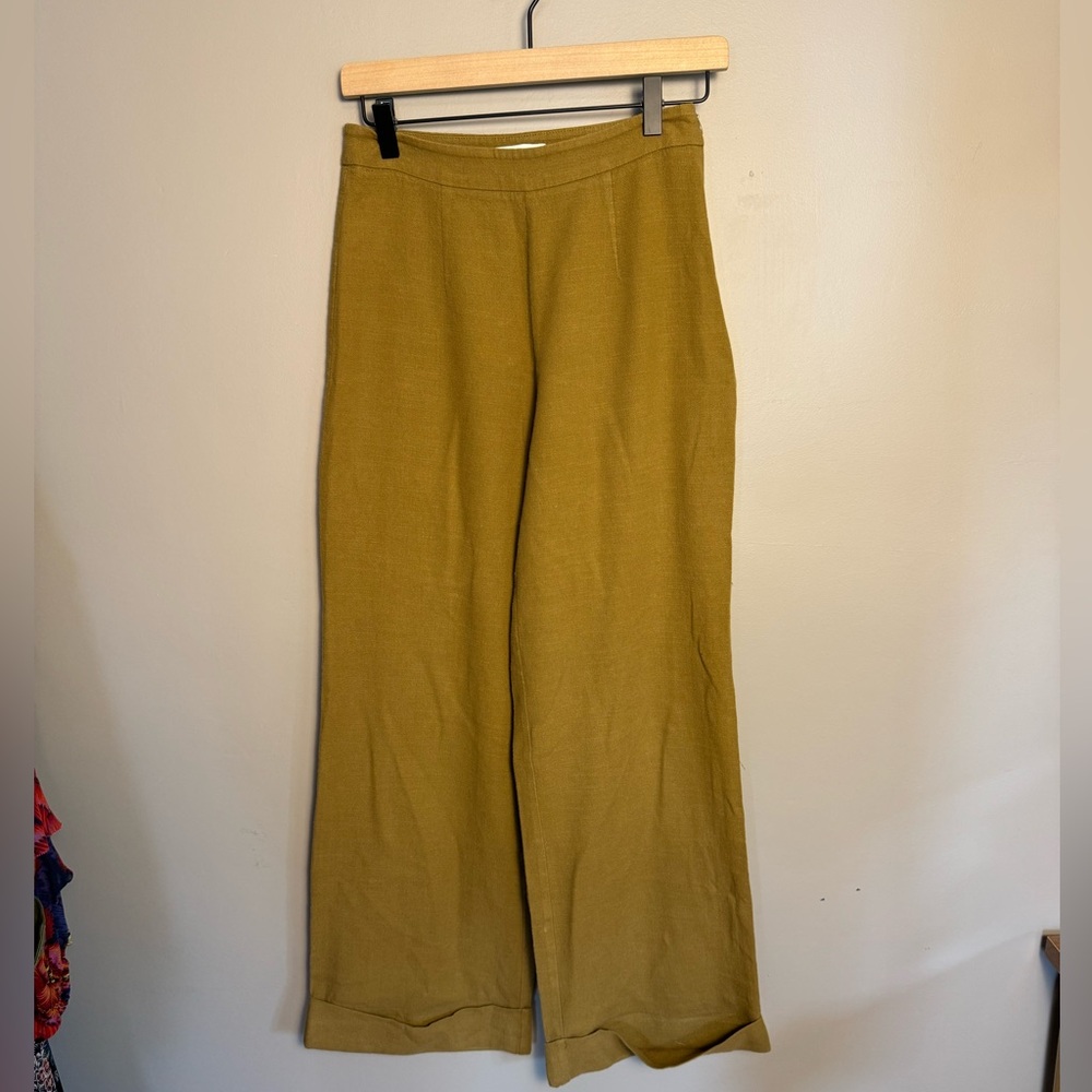 OAK + FORT Olive Green Wide-Leg Pants